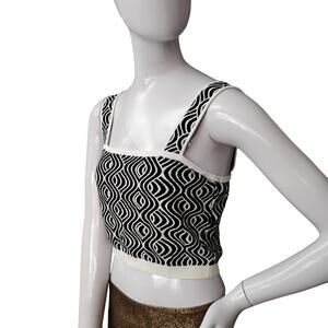 Sincerely Jules for Bandier Calla Jacquard Crop Top Size XL Black White Knit